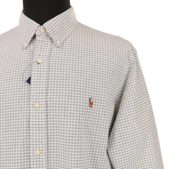 New Ralph Lauren Long Sleeve Button Down Shirt Gray/White Checks Size XL Pony - Picture 4 of 6